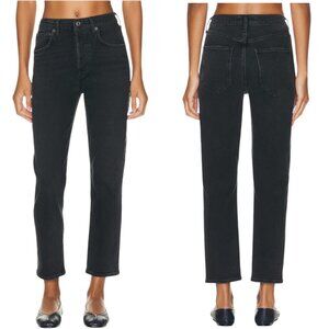 Agolde Riley High Rise Straight Leg Crop Jeans Size 24 In Panormaic Black Faded